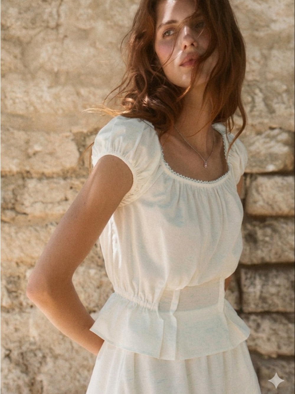 H&M Peplum Puff-Sleeve Top L 19” + p2p White NWOT